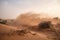 sandstorm wreaking havoc on desert landscape, with debris flying through the air