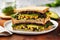 sandwich with avocado slices, black beans, and corn