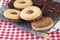 Sandwich biscuits on the wooden table