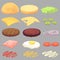 Sandwich, burger, cheeseburger food ingredients cartoon vector set isolated on transparent background