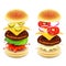 Sandwich burger layers on white vector