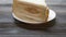 Sandwich butter and bolona slice on wood table, breakfast bread food tasty and delicious