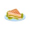Sandwich with chicken meat, cheese and lettuce on a plate vector Illustration on a white background