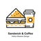 Sandwich and Coffee Lineal Color Illustration