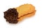 Sandwich cookie, oval shaped filled with chocolate cream
