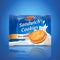 Sandwich cookies or cracker package design. Easy used template on blue background. Food and sweets, baking and