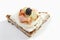 Sandwich with cream cheese, ham and caviar, close-up