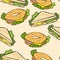 Sandwich doodles cute seamless pattern. Vector print