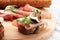 Sandwich with figs and prosciutto. Antipasti gourmet bruschetta