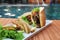 Sandwich food at swimming pool outdoor