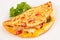 Sandwich with grilled chicken, cheese, pepper, on white background