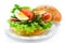Sandwich with ham, cheese, fresh vegetables and egg