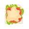 Sandwich with lettuce and tomato and cream cheese on bread top view, simple vector illustration
