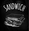 Sandwich outline drawing on chalkboard background. VECTOR sketch. Chalk drawings.