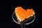 Sandwich with red caviar in the form of a heart
