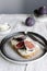 Sandwich with Ricotta and fresh Figs on natural linen tablecloth
