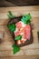 Sandwich salmon cutting board top view