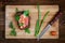 Sandwich salmon tomato cutting board