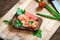 Sandwich salmon tomato cutting board