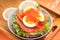 Sandwich with salted salmon, egg and red caviar