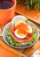 Sandwich with salted salmon, egg and red caviar