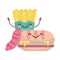 Sandwich sausage and french fries menu character cartoon food cute