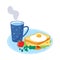 Sandwich with Scrambled Egg and Cheese and Mug with Hot Water as Tasty Breakfast or Brunch with Typical Food Vector