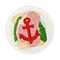 Sandwich with Sliced Bacon and Tomato Sauce Arranged in the Shape of Anchor on Plate Above View Vector Illustration