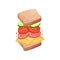 Sandwich on square slices of bread with salami. Vector illustration on white background.