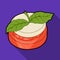 Sandwich vegetarian cuisine.Hamburger tomato and cheese with a leaf of mint.Vegetarian Dishes single icon in flat style