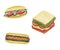 Sandwich watercolor food illustration hot dog cooking cheese and vegetables. Fast food set