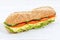 Sandwich whole grain grains baguette with cheese on wooden board