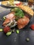 Sandwich wil salmon luch meal bread with vegetables
