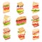 Sandwiches collection. Different forms and composition. Vector illustration.