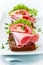 Sandwiches with ham and fresh vegetables