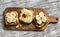 Sandwiches with peanut-butter and banana and sandwiches with soft cheese, pear and honey