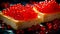 Sandwiches with red caviar on white plate close up