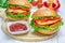 Sandwiches with roast chicken fillet, tomato and paprika