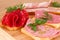 Sandwiches with salami, bacon and mortadella