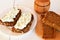Sandwiches with soft cheese, pieces of bread