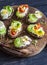 Sandwiches with soft cheese, quail eggs, cherry tomatoes and celery. Delicious healthy snack or Breakfast.
