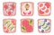 Sandwiches top view. Helthy breakfast products snack with fruits meal exact vector lunch food