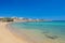 Sandy beach with amazing tranquil water on Paros island