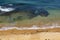 Sandy beach and azure blue clear sea