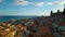 sandy beach and blue sea in Cefalu, town in Italian Metropolitan City of Palermo located on Tyrrhenian coast of Sicily