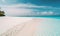 a sandy beach with blue water and a palm tree in the distance