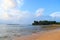 Sandy Beach, Calm Sea Waters, Greenery, Distant Island, & White Clouds in Blue Sky - Sitapur, Neil Island, Andaman Nicobar, India