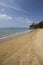 Sandy beach with footprints, Skiathos, Greece