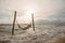 Sandy beach with hammock, sunset at beautiful adventure beach