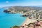 Sandy beach and lagoon with clear blue water at Crete island near Sitia town, Greece.